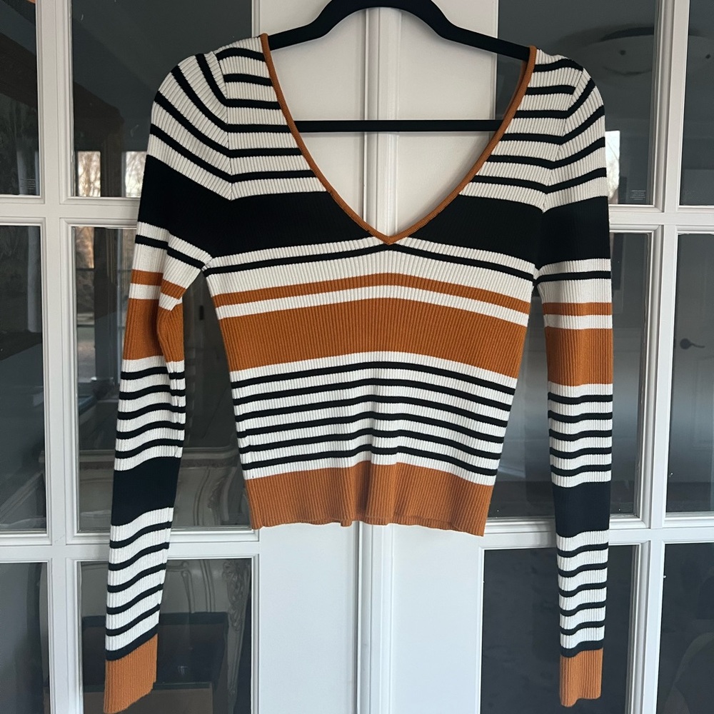 Kendall and Kylie Strip Knitted Crop Top Sweater